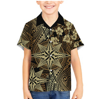Vintage Tonga Tribal Ngatu Pattern Family Matching Mermaid Dress and Hawaiian Shirt With Pacific Floral Brown Art LT9 Son's Shirt Brown - Polynesian Pride