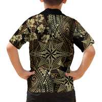 Vintage Tonga Tribal Ngatu Pattern Family Matching Puletasi and Hawaiian Shirt With Pacific Floral Brown Art LT9 - Polynesian Pride