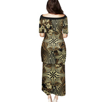 Vintage Tonga Tribal Ngatu Pattern Family Matching Puletasi and Hawaiian Shirt With Pacific Floral Brown Art LT9 - Polynesian Pride