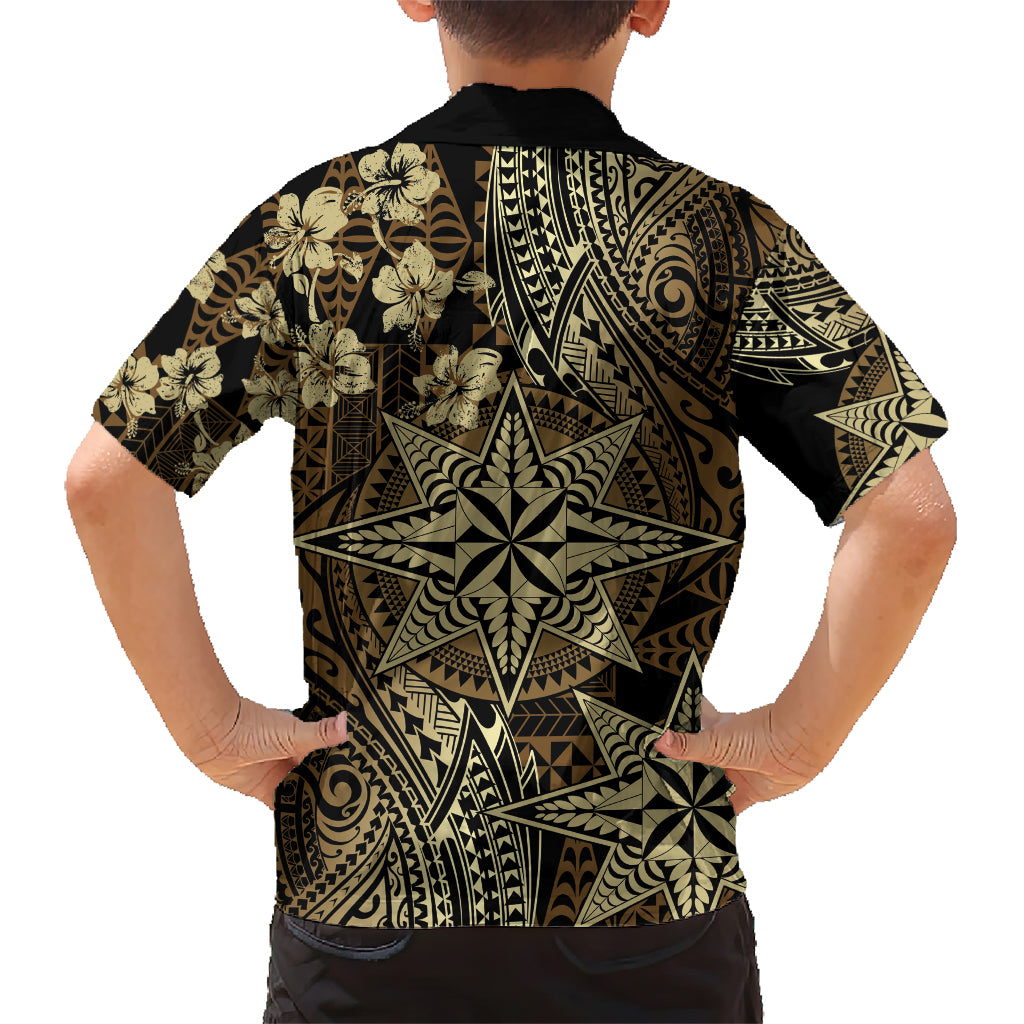 Vintage Tonga Tribal Ngatu Pattern Family Matching Short Sleeve Bodycon Dress and Hawaiian Shirt With Pacific Floral Brown Art LT9 - Polynesian Pride