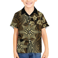 Vintage Tonga Tribal Ngatu Pattern Family Matching Short Sleeve Bodycon Dress and Hawaiian Shirt With Pacific Floral Brown Art LT9 Son's Shirt Brown - Polynesian Pride