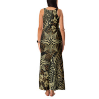 Vintage Tonga Tribal Ngatu Pattern Family Matching Tank Maxi Dress and Hawaiian Shirt With Pacific Floral Brown Art LT9 - Polynesian Pride