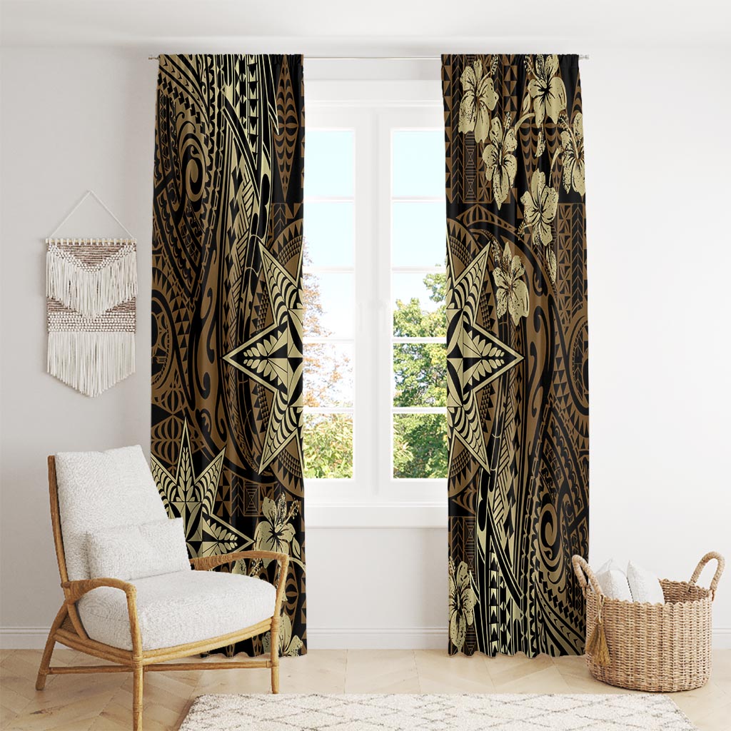 Vintage Tonga Tribal Ngatu Pattern Window Curtain With Pacific Floral Brown Art LT9 - Polynesian Pride