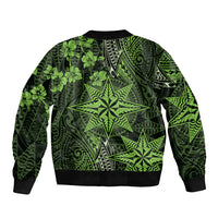 Vintage Tonga Tribal Ngatu Pattern Bomber Jacket With Pacific Floral Lime Green Art