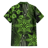 Vintage Tonga Tribal Ngatu Pattern Family Matching Puletasi and Hawaiian Shirt With Pacific Floral Lime Green Art LT9 - Polynesian Pride