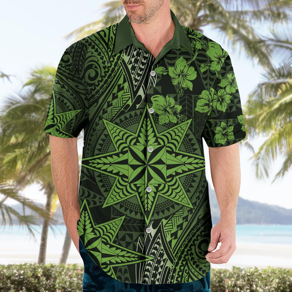 Vintage Tonga Tribal Ngatu Pattern Hawaiian Shirt With Pacific Floral Lime Green Art