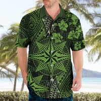 Vintage Tonga Tribal Ngatu Pattern Hawaiian Shirt With Pacific Floral Lime Green Art
