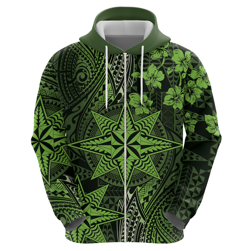 Vintage Tonga Tribal Ngatu Pattern Hoodie With Pacific Floral Lime Green Art