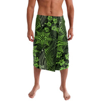 Vintage Tonga Tribal Ngatu Pattern Lavalava With Pacific Floral Lime Green Art