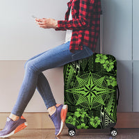 Vintage Tonga Tribal Ngatu Pattern Luggage Cover With Pacific Floral Lime Green Art