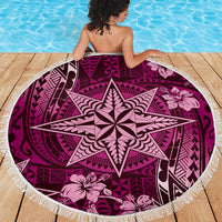 Vintage Tonga Tribal Ngatu Pattern Beach Blanket With Pacific Floral Pink Art