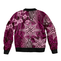 Vintage Tonga Tribal Ngatu Pattern Bomber Jacket With Pacific Floral Pink Art LT9 - Polynesian Pride