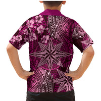 Vintage Tonga Tribal Ngatu Pattern Family Matching Mermaid Dress and Hawaiian Shirt With Pacific Floral Pink Art LT9 - Polynesian Pride