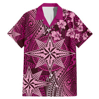 Vintage Tonga Tribal Ngatu Pattern Family Matching Mermaid Dress and Hawaiian Shirt With Pacific Floral Pink Art LT9 Dad's Shirt - Short Sleeve Pink - Polynesian Pride