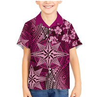 Vintage Tonga Tribal Ngatu Pattern Family Matching Mermaid Dress and Hawaiian Shirt With Pacific Floral Pink Art LT9 Son's Shirt Pink - Polynesian Pride