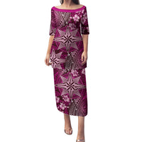Vintage Tonga Tribal Ngatu Pattern Family Matching Puletasi and Hawaiian Shirt With Pacific Floral Pink Art LT9 Mom's Dress Pink - Polynesian Pride