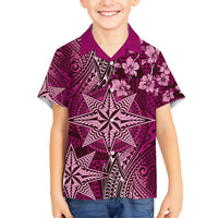 Vintage Tonga Tribal Ngatu Pattern Family Matching Short Sleeve Bodycon Dress and Hawaiian Shirt With Pacific Floral Pink Art LT9 Son's Shirt Pink - Polynesian Pride