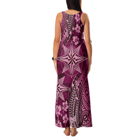 Vintage Tonga Tribal Ngatu Pattern Family Matching Tank Maxi Dress and Hawaiian Shirt With Pacific Floral Pink Art LT9 - Polynesian Pride