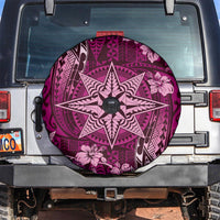 Vintage Tonga Tribal Ngatu Pattern Spare Tire Cover With Pacific Floral Pink Art LT9 Pink - Polynesian Pride