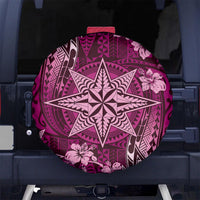 Vintage Tonga Tribal Ngatu Pattern Spare Tire Cover With Pacific Floral Pink Art LT9 - Polynesian Pride