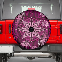 Vintage Tonga Tribal Ngatu Pattern Spare Tire Cover With Pacific Floral Pink Art LT9 - Polynesian Pride