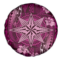 Vintage Tonga Tribal Ngatu Pattern Spare Tire Cover With Pacific Floral Pink Art LT9 - Polynesian Pride