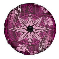 Vintage Tonga Tribal Ngatu Pattern Spare Tire Cover With Pacific Floral Pink Art LT9 - Polynesian Pride