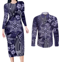 Vintage Tonga Tribal Ngatu Pattern Couples Matching Long Sleeve Bodycon Dress and Long Sleeve Button Shirt With Pacific Floral Pink Art LT9 Pink - Polynesian Pride