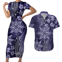 Vintage Tonga Tribal Ngatu Pattern Couples Matching Short Sleeve Bodycon Dress and Hawaiian Shirt With Pacific Floral Pink Art LT9 Pink - Polynesian Pride
