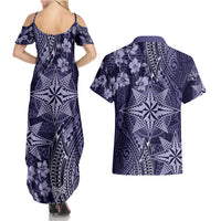 Vintage Tonga Tribal Ngatu Pattern Couples Matching Summer Maxi Dress and Hawaiian Shirt With Pacific Floral Pink Art LT9 - Polynesian Pride