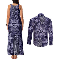 Vintage Tonga Tribal Ngatu Pattern Couples Matching Tank Maxi Dress and Long Sleeve Button Shirt With Pacific Floral Pink Art LT9 - Polynesian Pride