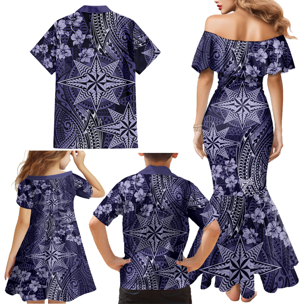 Vintage Tonga Tribal Ngatu Pattern Family Matching Mermaid Dress and Hawaiian Shirt With Pacific Floral Pink Art LT9 - Polynesian Pride