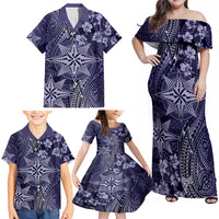Vintage Tonga Tribal Ngatu Pattern Family Matching Off Shoulder Maxi Dress and Hawaiian Shirt With Pacific Floral Pink Art LT9 - Polynesian Pride