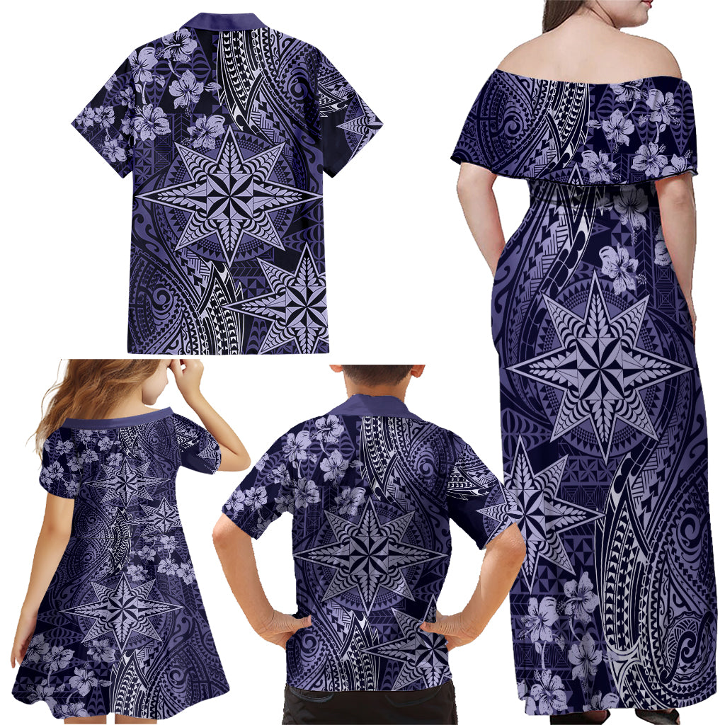 Vintage Tonga Tribal Ngatu Pattern Family Matching Off Shoulder Maxi Dress and Hawaiian Shirt With Pacific Floral Pink Art LT9 - Polynesian Pride