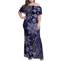 Vintage Tonga Tribal Ngatu Pattern Family Matching Off Shoulder Maxi Dress and Hawaiian Shirt With Pacific Floral Pink Art LT9 Mom's Dress Pink - Polynesian Pride