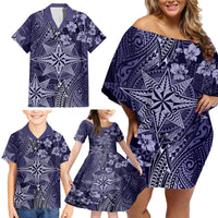 Vintage Tonga Tribal Ngatu Pattern Family Matching Off Shoulder Short Dress and Hawaiian Shirt With Pacific Floral Pink Art LT9 - Polynesian Pride
