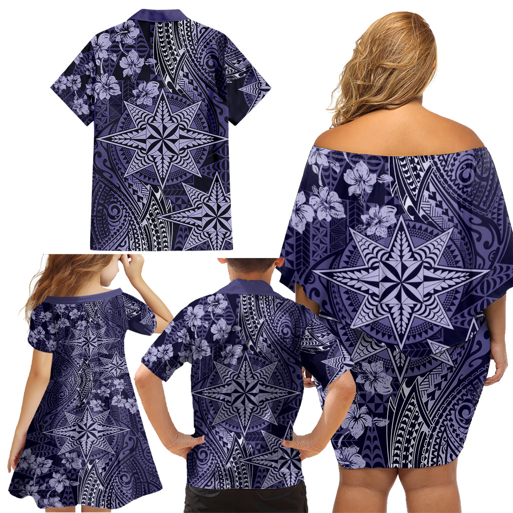 Vintage Tonga Tribal Ngatu Pattern Family Matching Off Shoulder Short Dress and Hawaiian Shirt With Pacific Floral Pink Art LT9 - Polynesian Pride