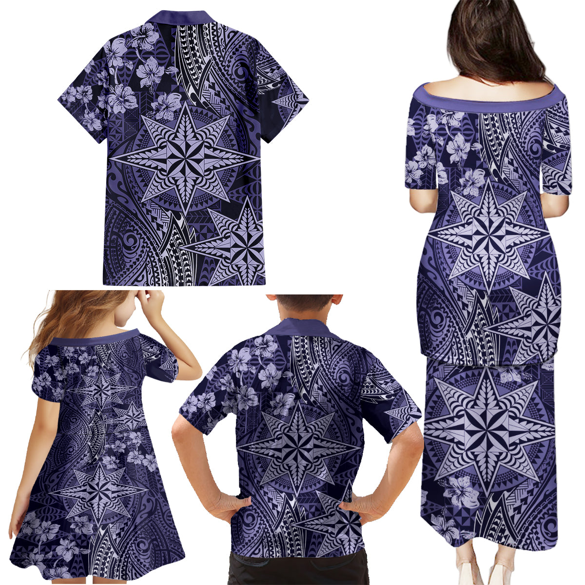 Vintage Tonga Tribal Ngatu Pattern Family Matching Puletasi and Hawaiian Shirt With Pacific Floral Pink Art LT9 - Polynesian Pride