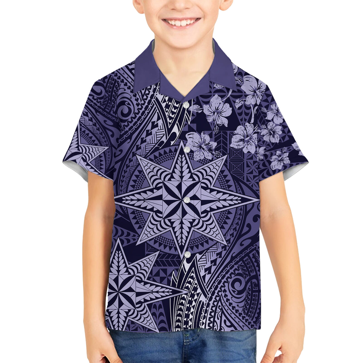 Vintage Tonga Tribal Ngatu Pattern Family Matching Puletasi and Hawaiian Shirt With Pacific Floral Pink Art LT9 Son's Shirt Pink - Polynesian Pride
