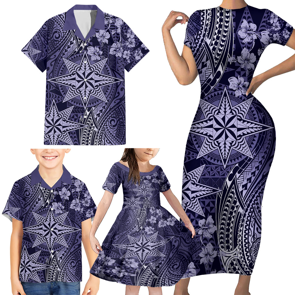 Vintage Tonga Tribal Ngatu Pattern Family Matching Short Sleeve Bodycon Dress and Hawaiian Shirt With Pacific Floral Pink Art LT9 - Polynesian Pride