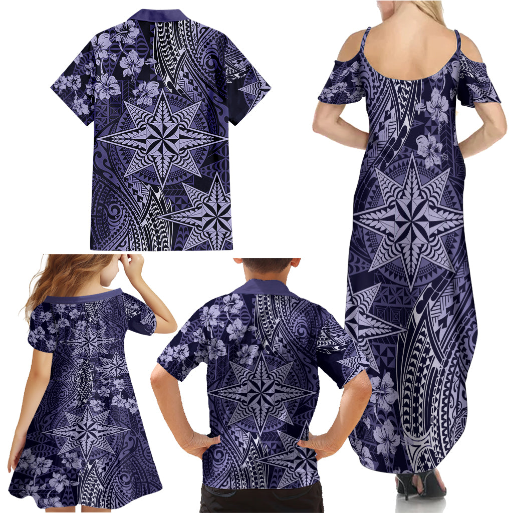 Vintage Tonga Tribal Ngatu Pattern Family Matching Summer Maxi Dress and Hawaiian Shirt With Pacific Floral Pink Art LT9 - Polynesian Pride