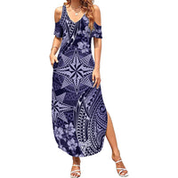 Vintage Tonga Tribal Ngatu Pattern Family Matching Summer Maxi Dress and Hawaiian Shirt With Pacific Floral Pink Art LT9 Mom's Dress Pink - Polynesian Pride