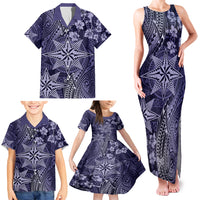 Vintage Tonga Tribal Ngatu Pattern Family Matching Tank Maxi Dress and Hawaiian Shirt With Pacific Floral Pink Art LT9 - Polynesian Pride