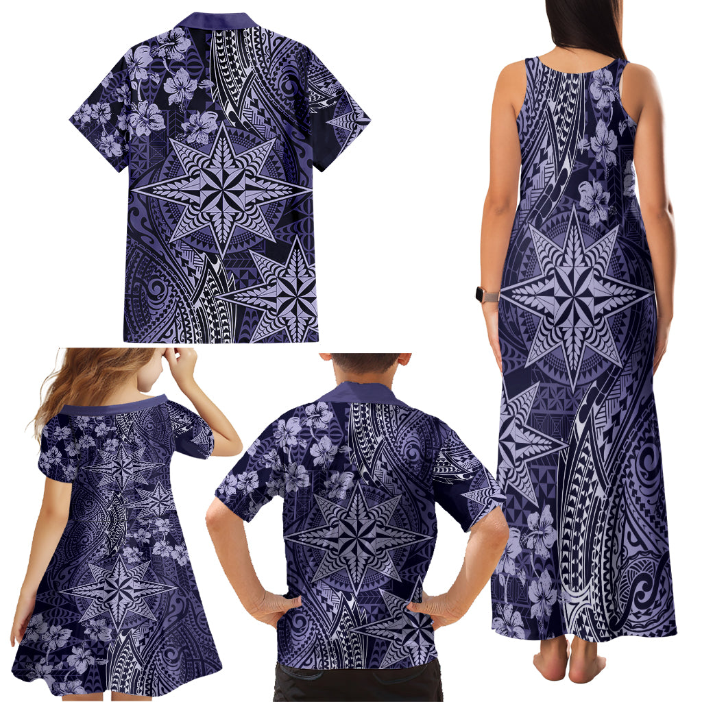 Vintage Tonga Tribal Ngatu Pattern Family Matching Tank Maxi Dress and Hawaiian Shirt With Pacific Floral Pink Art LT9 - Polynesian Pride