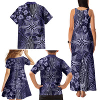Vintage Tonga Tribal Ngatu Pattern Family Matching Tank Maxi Dress and Hawaiian Shirt With Pacific Floral Pink Art LT9 - Polynesian Pride