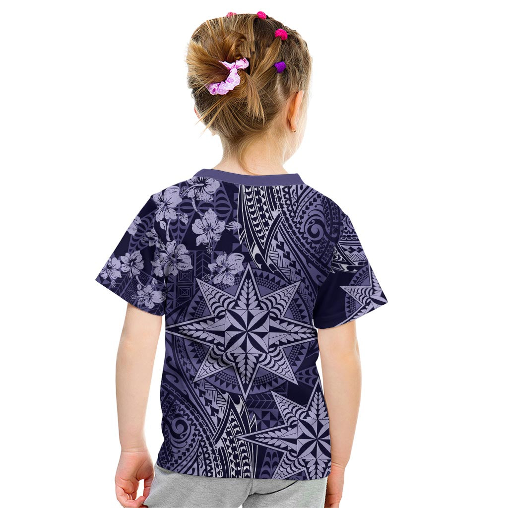 Vintage Tonga Tribal Ngatu Pattern Kid T Shirt With Pacific Floral Pink Art