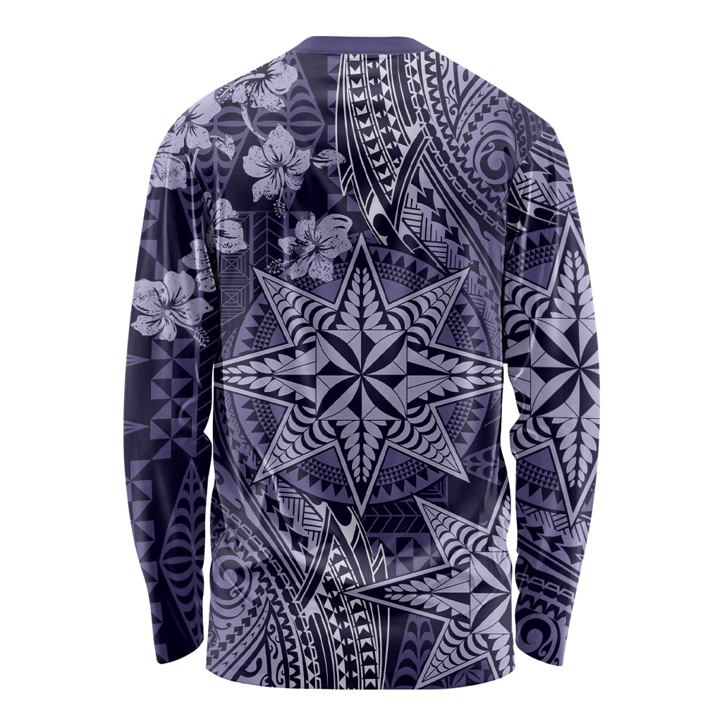 Vintage Tonga Tribal Ngatu Pattern Long Sleeve Shirt With Pacific Floral Pink Art