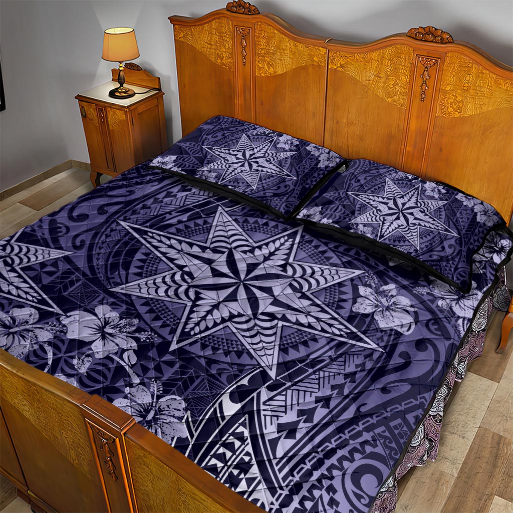 Vintage Tonga Tribal Ngatu Pattern Quilt Bed Set With Pacific Floral Pink Art