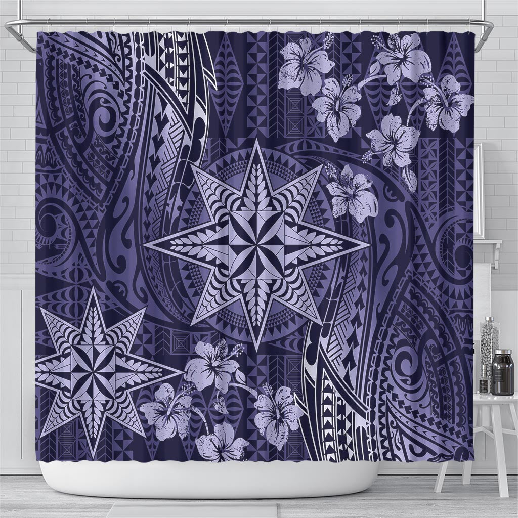 Vintage Tonga Tribal Ngatu Pattern Shower Curtain With Pacific Floral Pink Art LT9 - Polynesian Pride