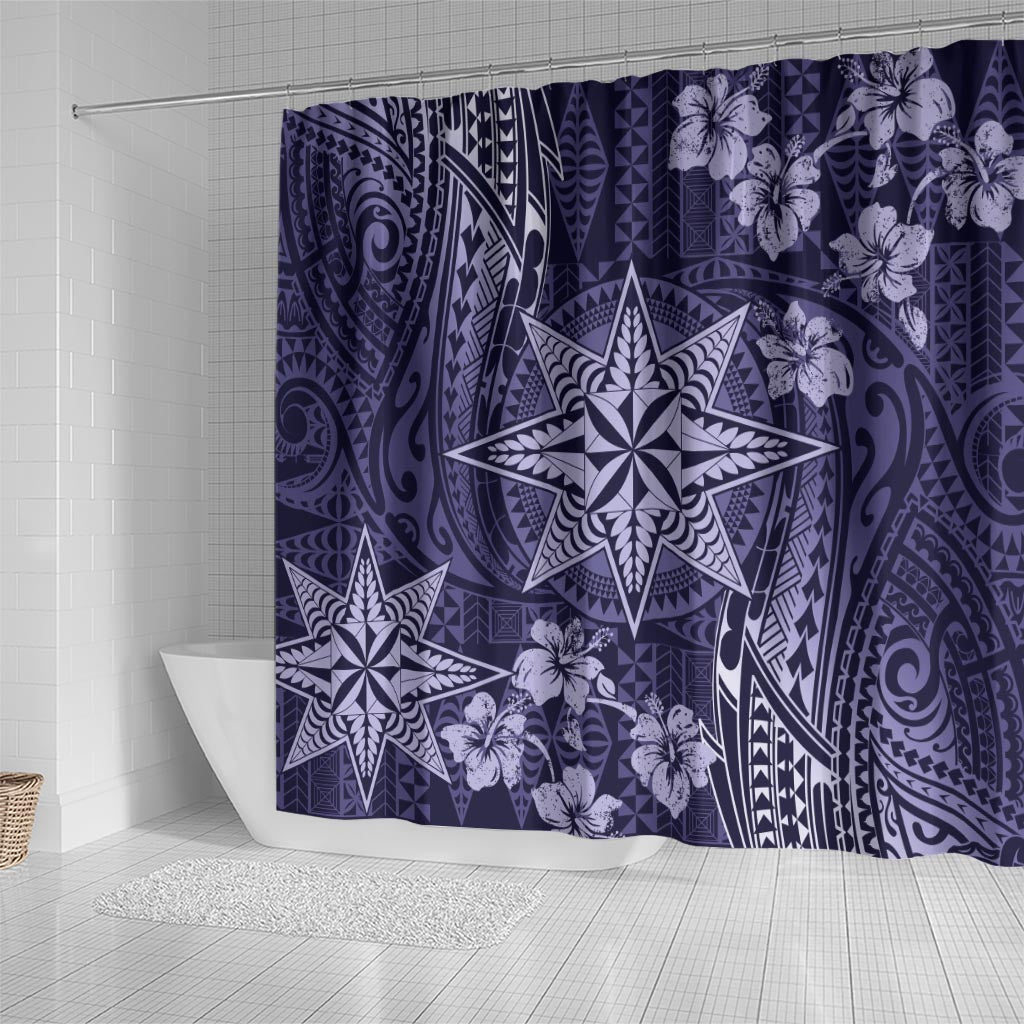 Vintage Tonga Tribal Ngatu Pattern Shower Curtain With Pacific Floral Pink Art LT9 - Polynesian Pride